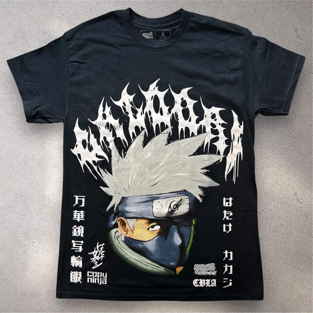 CVLA x Naruto Shippuden Kakashi Hatake Copy Ninja Black Graphic T-Shirt Mens S